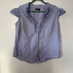 SANDRA INGLISH WOMAN 14W Light Blue Polka Dot Ruffle Front Button Up Shirt Top